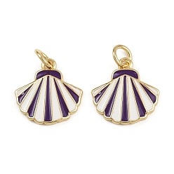 Фиолетовый Латунь эмаль прелести, с целью перехода в кольце, шарм в форме ракушки, реальный 18 k позолоченный, стойки покрытие, без свинца и без кадмия, долговечный, фиолетовые, 14x14x2 мм, отверстие : 3 мм