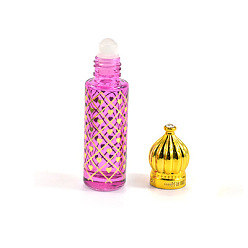 Hot Pink Arabian Style Glass Empty Roller Ball Bottle with Plastic Lid, Building with Heart Pattern, Hot Pink, 2x7.85cm, Capacity: 8ml(0.27fl. oz)