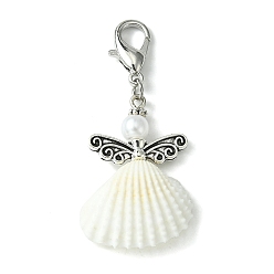 Antique Silver & Platinum Angel Shell Pendant Decorations, with Alloy Lobster Claw Clasps, Antique Silver & Platinum, 52mm