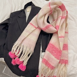 Hot Pink Acrylic Fibers Neck Warmer Scarf, Winter Scarf, Rainbow Style Tassel Ball Wrap Scarf, Hot Pink, 2200mm