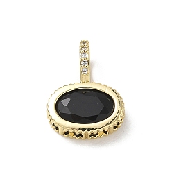 Negro Latón pavimenta colgantes de circonio cúbico, encantos ovalados planos, larga duración plateado, chapado en rack, sin plomo y el cadmio, real 18 k chapado en oro, negro, 19x14x7.8 mm, agujero: 5x7 mm