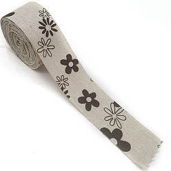 Flower Cotton Linen Printed Ribbons, Garment Accessories, Flat, Flower, 1-5/8 inch(40mm)