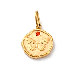 Гиацинт 304 из нержавеющей стали горный хрусталь подвески, ионное покрытие (ip), реальный 14 k позолоченный, плоский круглый с подвеской в виде бабочки, гиацинт, 15x12.5x2 мм, отверстие : 5x3.7 мм