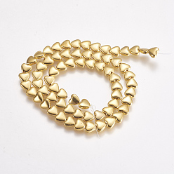 Golden Plated Electroplate Non-magnetic Synthetic Hematite Beads Strands, Heart, Golden Plated, 6x6~6.5x2.5~3mm, Hole: 1mm, about 70~72pcs/strand, 15.5 inch~15.8 inch