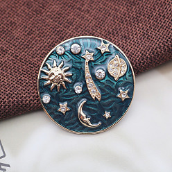 Planet Teal Flat Round Enamel Pin, Light Gold Plated Alloy Badge for Corsage Scarf Clothes, Universe Themed Pattern, 40mm