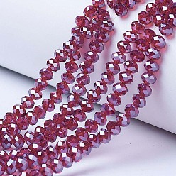 Medium Violet Red Electroplate Glass Beads Strands, Pearl Luster Plated, Faceted, Rondelle, Medium Violet Red, 3x2mm, Hole: 0.8mm, about 150~155pcs/strand, 15~16 inch(38~40cm)
