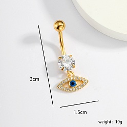 Золотой Кольца для пупка в форме глаза 201 из нержавеющей стали с прозрачным кубическим цирконием для женских праздничных нарядов, золотые, 30x15 мм