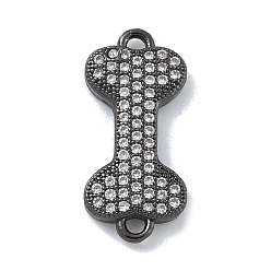 Черный Цвет Металла Стойка покрытие латунь микропаве прозрачный кубический цирконий кость соединительные подвески, долговечный, без кадмия и без свинца, металлический черный , 19.5x8.5x2.5 мм, отверстие : 1.4 мм