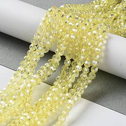 Yellow Electroplate Glass Bead Strands, Pearl Luster Plated, Faceted(32 Facets), Round, Yellow, 4mm