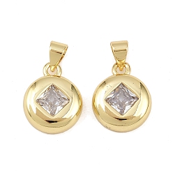 Rhombus Латуни циркония кубической подвески, плоские круглые прелести, без свинца и без кадмия, долговечный, стойки покрытие, реальный 18 k позолоченный, ромб, 15x12x4 мм, отверстие : 4x3.5 мм