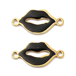 Черный 304 эмалированные подвески из нержавеющей стали, губы ссылки, ионное покрытие (ip), золотые, чёрные, 9.5x19x1 мм, отверстие : 1.5 мм