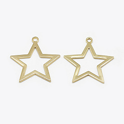 Real 18K Gold Plated Brass Pendants, Star, Real 18K Gold Plated, 29x28x1mm, Hole: 2mm