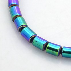 Rainbow Plated Electroplate Non-magnetic Synthetic Hematite Beads Strands, Column, Rainbow Plated, 5x4mm, Hole: 1mm, about 75pcs/strand, 15.7 inch