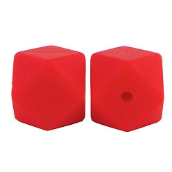 Red Octagon Food Grade Silicone Beads, Chewing Beads For Teethers, DIY Nursing Necklaces Making, Red, 17mm