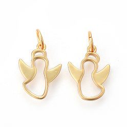 Real 18K Gold Plated Brass Charms, Matte Style, Long-Lasting Plated, Angel, Real 18K Gold Plated, 14.5x10.5x2mm, Hole: 3mm
