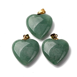 Зеленый Авантюрин Естественный зеленый авантюрин подвески, подвески-сердечки с 201 защелками из нержавеющей стали, золотые, ионное покрытие (ip), 28.5~29.5x25~25.5x8~8.5 мм, отверстие : 5.5x3.5 мм