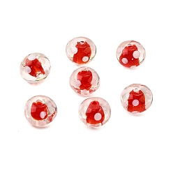 Красный Бусины лэмпворк , рондель с горошком, красные, 11~12x8~9 мм, отверстие : 1.4~2 мм