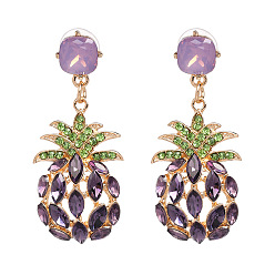 purple Sparkling Crystal Pineapple Earrings for Women - Elegant European Style Studs
