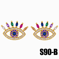 B version Sparkling Eye Earrings with Bold Diamond Studs for Women - Unique and Playful Jewelry