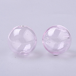 Pink Handmade Blown Glass Beads, Round, Pink, 16x16mm, Hole: 1~2mm