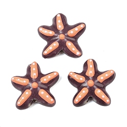 Coconut Brown Handmade Porcelain Beads, Hand Painted, Famille Rose Porcelain, Starfish with Polka Dot, Coconut Brown, 17.5x17.5x6mm, Hole: 1.8mm