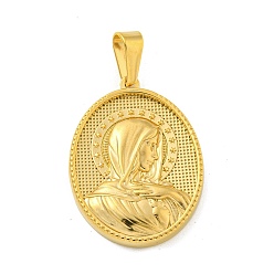 Золотой Ионное покрытие (ip) 304 подвески из нержавеющей стали, овал со святым шармом, золотые, 35.5x26x4 мм, отверстие : 9.5x5 мм