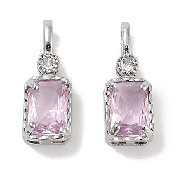 Pink Латунные микро проложить кубического циркония подвески, прямоугольные, платина, розовые, 16~16.5x6x4.5 мм, отверстие : 2x3.5 мм