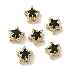 Черный Латунные микро проложить кубического циркония слайд прелести, звезда, со стеклом, без кадмия и без свинца, стойки покрытие, долговечный, золотые, чёрные, 10x10.5x7.3 мм, отверстие : 1.7x1.9 мм