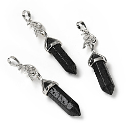 Lava Rock Synthetic Lava Rock Double Terminated Pointed Big Pendants, with Platinum Tone Brass Findings, Cadmium Free & Lead Free, Moon with Fairy & Bullet, Faceted, 62~66mm
