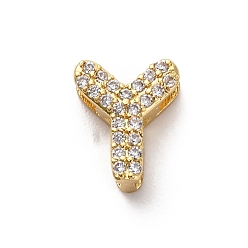 Letter Y Латунные микро проложить кубического циркония бусы, долговечный, стойки покрытие, без кадмия и без свинца, Письмо Y, реальный 18 k позолоченный, 9.5x8x4.5 мм, отверстие : 1.8 мм