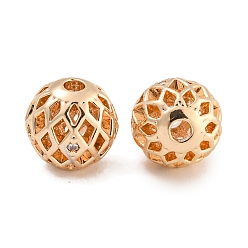 Настоящее золото 14K Покрытие стойки латунь микропаве прозрачные кубические циркониевые бусины, без свинца и без кадмия, долговечный, реальный 14 k позолоченный, 8x8 мм, отверстие : 1.8 мм