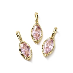 Pink Подвески из латуни с микропаве из кубических цирконий в форме конского глаза, стойки покрытие, долговечный, без кадмия и без свинца, золотые, розовые, 14.5x5.5x3.5 мм, отверстие : 3.5x1.5 мм
