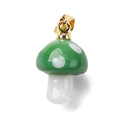 Морско-зеленый Подвески лэмпворк ручной работы, гриб, с реечной накладкой из латуни с золотистым напылением, долговечный, золотые, цвета морской волны, 16~17x9.5~10.5 мм, отверстие : 4.5x3.5 мм