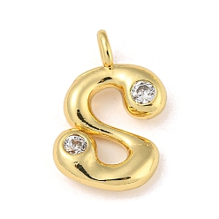 Letter S Rack Plating Brass Micro Pave Cubic Zirconia Pendants, Cadmium Free & Lead Free, Long-Lasting Plated, Real 18K Gold Plated, Letter S, 21x13.5x5mm, Hole: 2.8mm