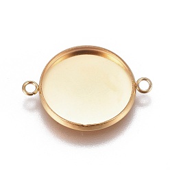 Golden Ion Plating(IP) 304 Stainless Steel Cabochon Connector Settings, Plain Edge Bezel Cups, Flat Round, Golden, Tray: 16mm, 23.5x17.8x2mm, Hole: 1.8mm