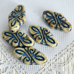Pale Goldenrod Czech Glass Beads, Rhombus with Chinese Knot, Pale Goldenrod, 19x9mm