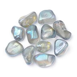 Aqua Vacuum Plating Natural Quartz Crystal Beads, Tumbled Stone, Nuggets, No Hole, Aqua, 17~29x12~25x7~18mm