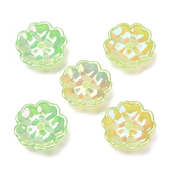 Yellow Green Plating Opaque Acrylic Beads, Iridescent, Flower, Yellow Green, 13x13x4mm, Hole: 1.5mm