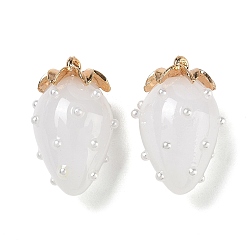 Blanco Colgantes de la resina, encanto de fresa, con la aleación, dorado, blanco, 29x17.5x16 mm, agujero: 1.5 mm