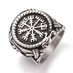 Круглые Мужские широкие кольца на палец viking 304 vegvisir из нержавеющей стали, античное серебро, круглые, 25.5 мм, размер США 12 (21.4 мм)