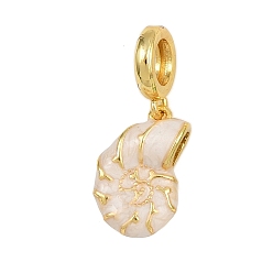 Белый Латунные эмалированные европейские подвески с подвесками, подвески с большими отверстиями в форме раковины, реальный 18 k позолоченный, стойки покрытие, долговечный, без кадмия и без свинца, белые, 27.5 мм, отверстие : 5.5 мм