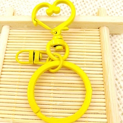 Yellow Alloy Swivel Keychain Clasps, with Key Rings, Heart, Yellow, 68mm