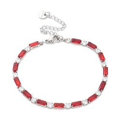 Красный 304 браслеты из нержавеющей стали со стразами для женщин, со стеклом, красные, 6-3/4 дюйм (17.1 см)