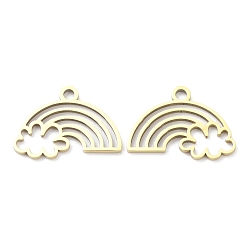 Real 18K Gold Plated Ion Plating(IP) 316L Surgical Stainless Steel Pendants, Laser Cut, Rainbow with Cloud Charm, Real 18K Gold Plated, 10.5x15x1mm, Hole: 1.4mm