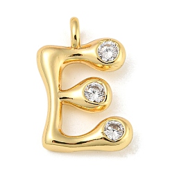 Letter E Rack Plating Brass Micro Pave Cubic Zirconia Pendants, Cadmium Free & Lead Free, Long-Lasting Plated, Real 18K Gold Plated, Letter E, 21x13.5x5mm, Hole: 3.2mm