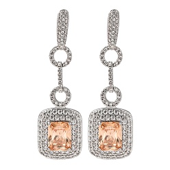 Сэнди Коричневый Латунь микро проложить кубический цирконий болтаться серьги стержня, прямоугольные, платина, песчаный коричневый, 46x14 мм