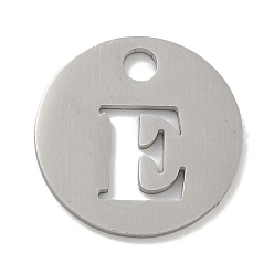 Letter E Не тускнеющие 304 подвески из нержавеющей стали, цвет нержавеющей стали, плоские круглые с буквы, Письмо E, 19x1.2 мм, отверстие : 2.5 мм
