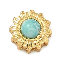 Настоящее золото 24K Латунные цветочные многожильные звенья, со смолой, имитирующей бирюзу, реальный 24 k позолоченный, 8x4.5 мм, отверстие : 1.2 мм