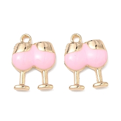 Pink Подвески из эмали и сплава, бокал прелести, стойки покрытие, без кадмия, без никеля и без свинца, золотые, розовые, 17x12x2.5 мм, отверстие : 1.6 мм
