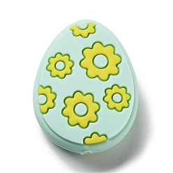 Honeydew Easter Egg with Flower Silicone Beads, Honeydew, 29.5x23x9.5mm, Hole: 2.5mm